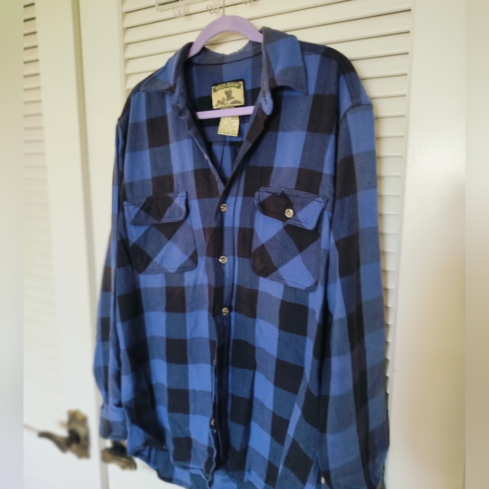 Vintage Field & Stream Men's Flannel Shirt Shacket Size Large Tall Blue Black